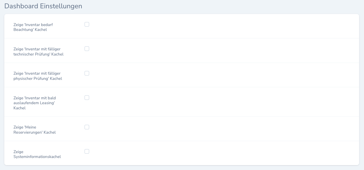 Benutzer Dashboard Einrichtung