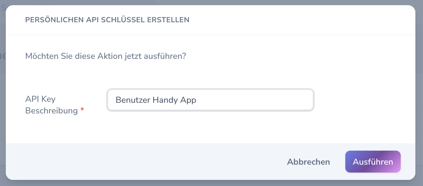 Dialog Persönlinen API Schlüssel erstellen