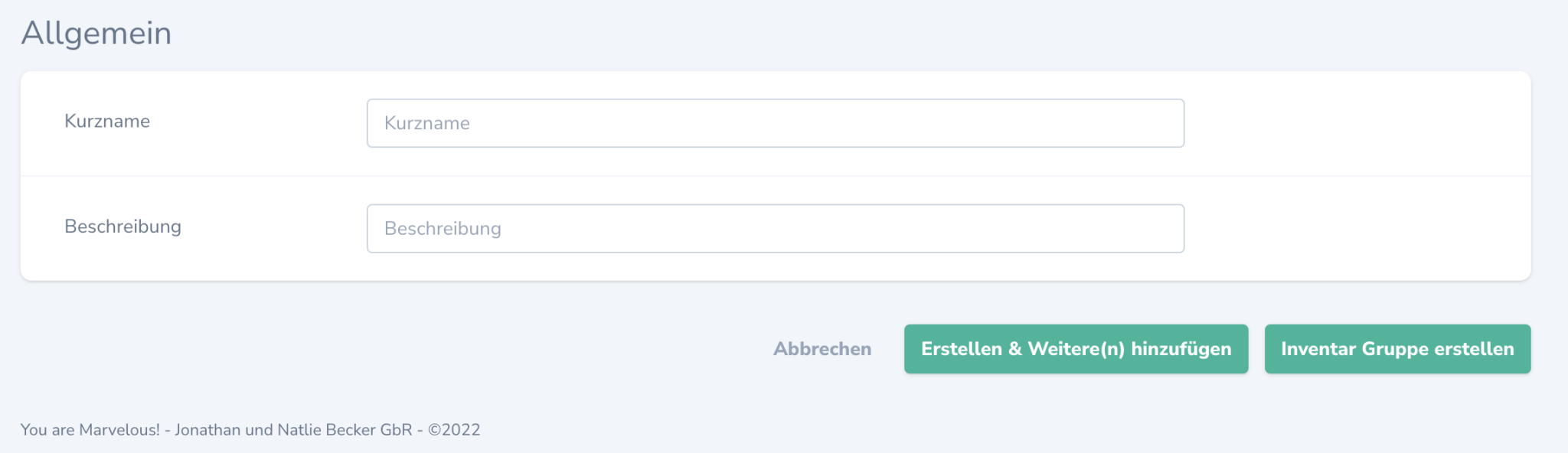 Inventargruppe Allgemein