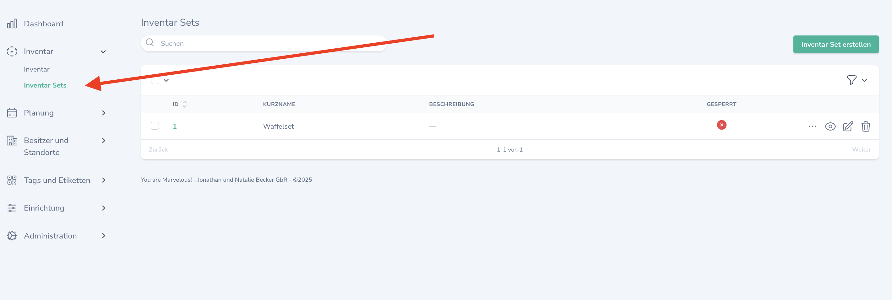 Inventarset erstellen