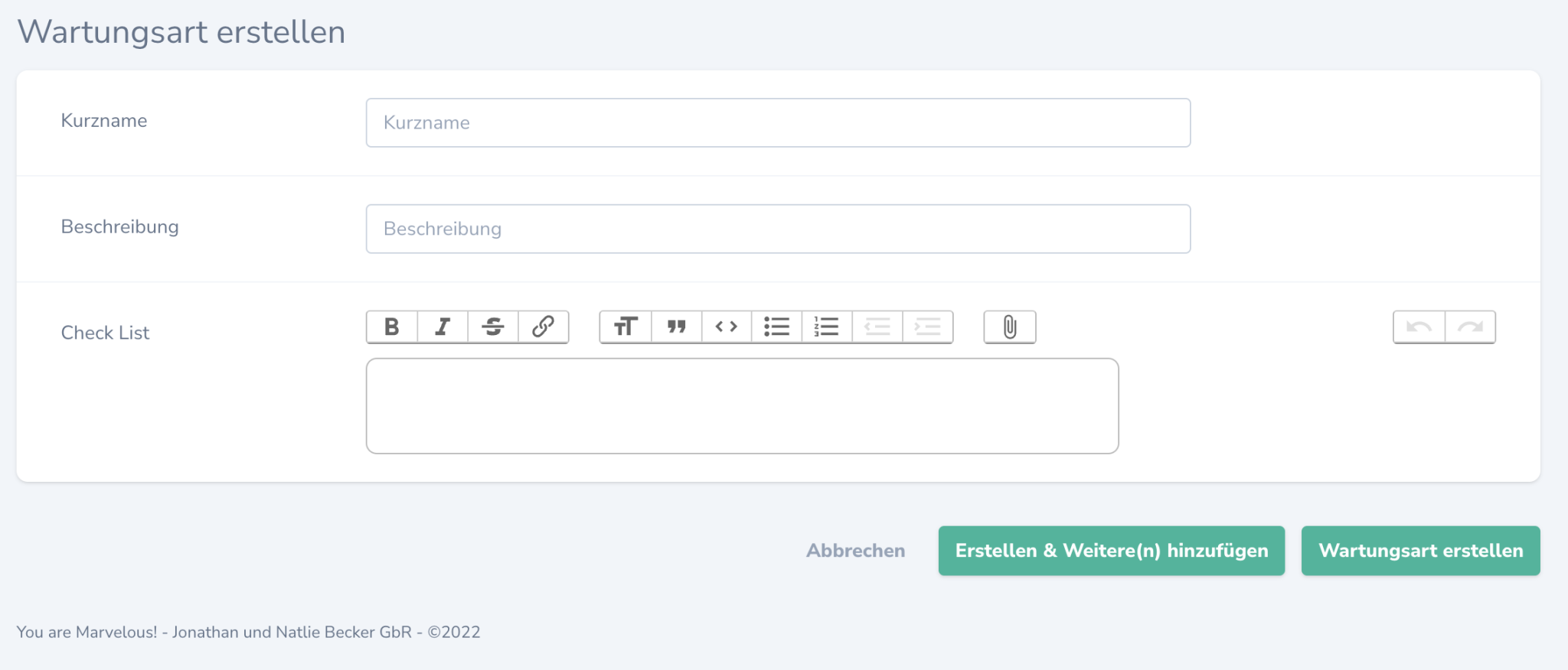Wartungsart erstellen